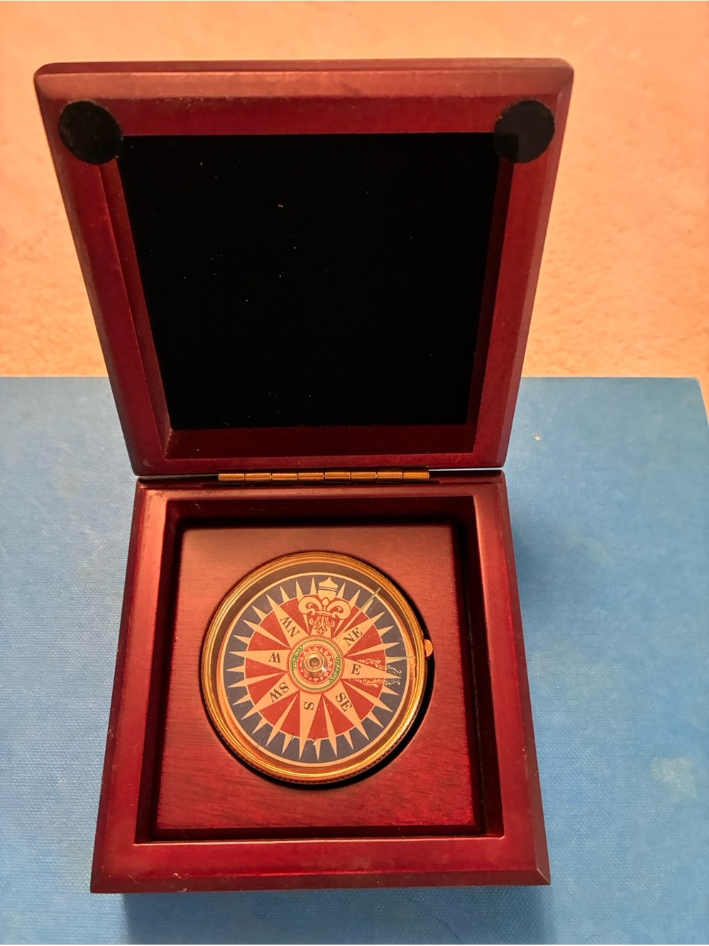 Vintage Brass Executive Desk Compass in Cherry Wood Presentation Box Nautical